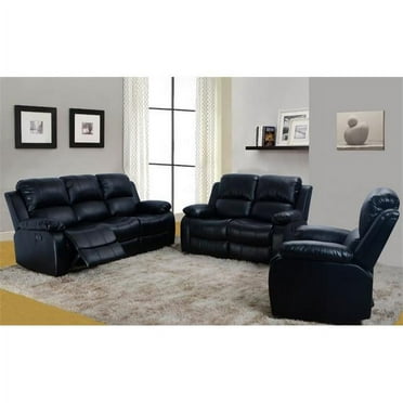 Lifestyle Furniture 3 Piece Classic Faux Leather Reclining Living Room Set Black