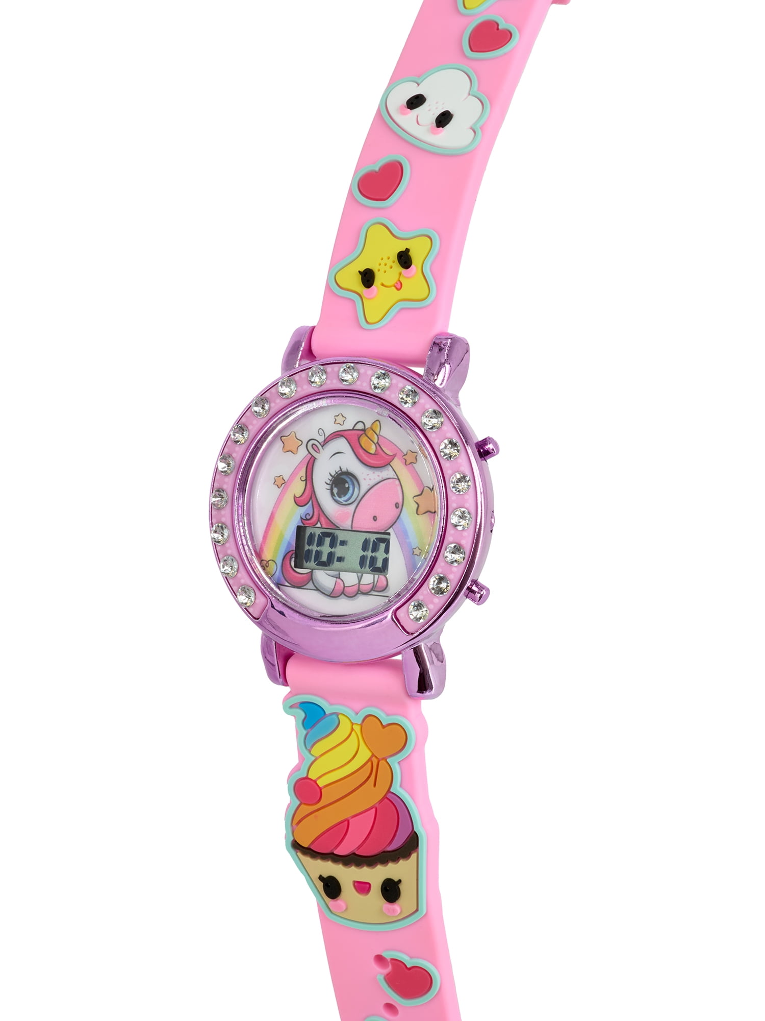 Wonder Nation Girls Round LCD Dial Childrens Unicorn Digital Watch, Pink Multi Color, Silicone Strap