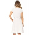 thumbnail image 3 of Women's Casual Solid Short Sleeve Ribbon Belted Flared A Line Swing Dresses, 3 of 6