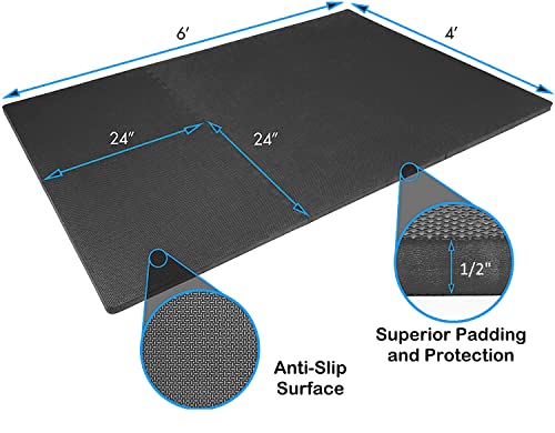 Rubber Tiles Workout Flooring Puzzle Exercise Mat with 6 Squares Interlocking Foam Gym Mats 24'' x 24'' EVA Protective Mats for Heavy Equipment