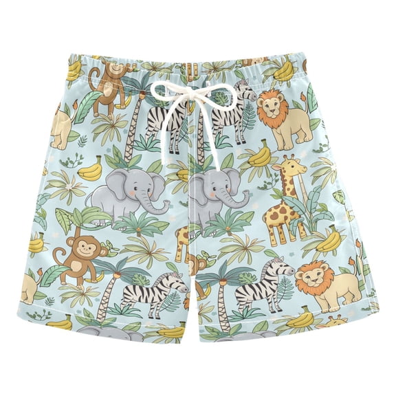 joogoo Boy Swim Trunks Zoo Elephant Monkey Giraffe Bathing Beach Board Shorts M