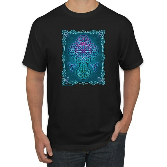 Wild Bobby, Neon Celtic Cross, Inspirational/Christian, Men Graphic Tees, Black, Small