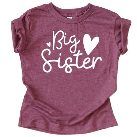 

Olive Loves Apple Cursive Big Sister Hearts Sibling Reveal T-Shirt for Baby and Toddler Girls Sibling Outfits Vintage Burgundy Shirt 12 Months