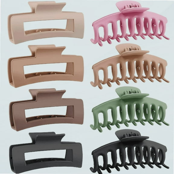 8 Pack Big Hair Claw Clips for Women Large Claw Clip for Thin Thick Curly Hair 90's Strong Hold 4.33 Inch Nonslip Matte Jumbo Hair Clips (8 Pcs)