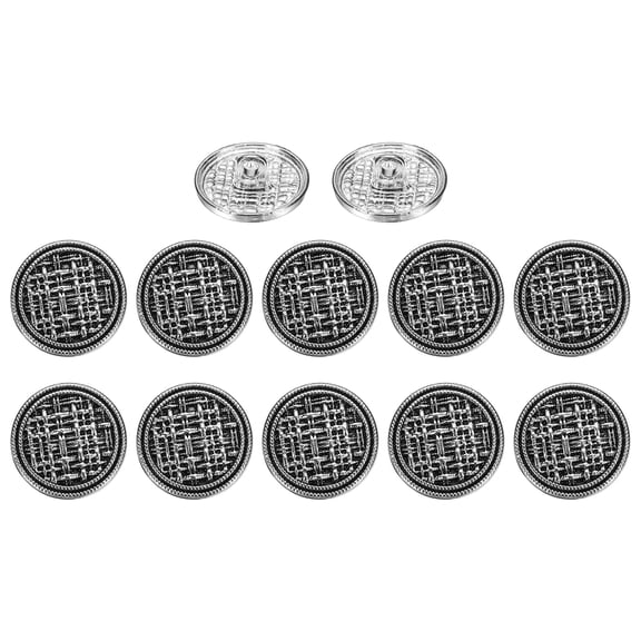 12Pack Metal Shank Buttons, 17mm / 0.67" Retro Round Weave Buttons Sewing Accessories for Clothing Coat Uniform Shirt Suit Craft DIY, Silver Black