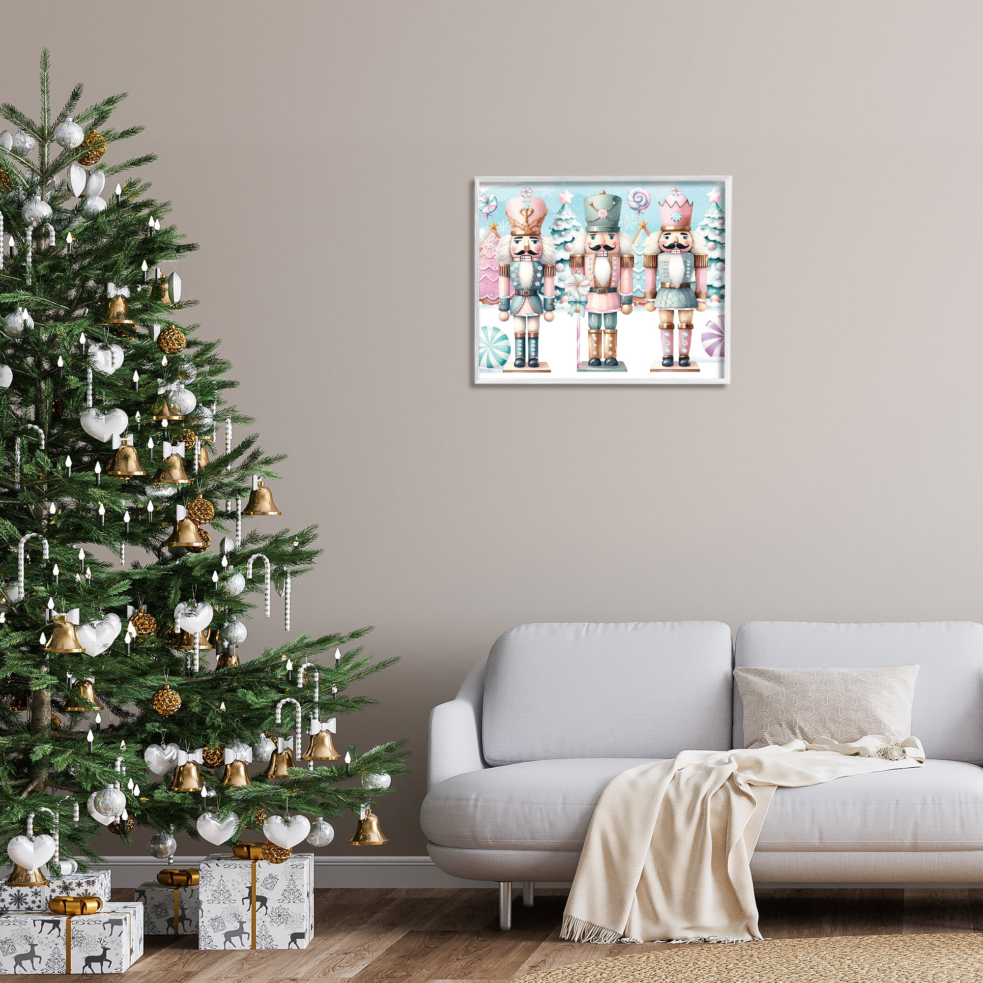 Stupell Industries Pastel Nutcracker Trio Holiday Painting White Framed Art Print Wall Art, 30 x 24