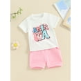 thumbnail image 4 of Aojekbee Baby Girls 4th of July Outfit Letter Print Short Sleeve T-Shirt and Elastic Shorts Set Cute Summer 2 Piece Clothes, 4 of 10
