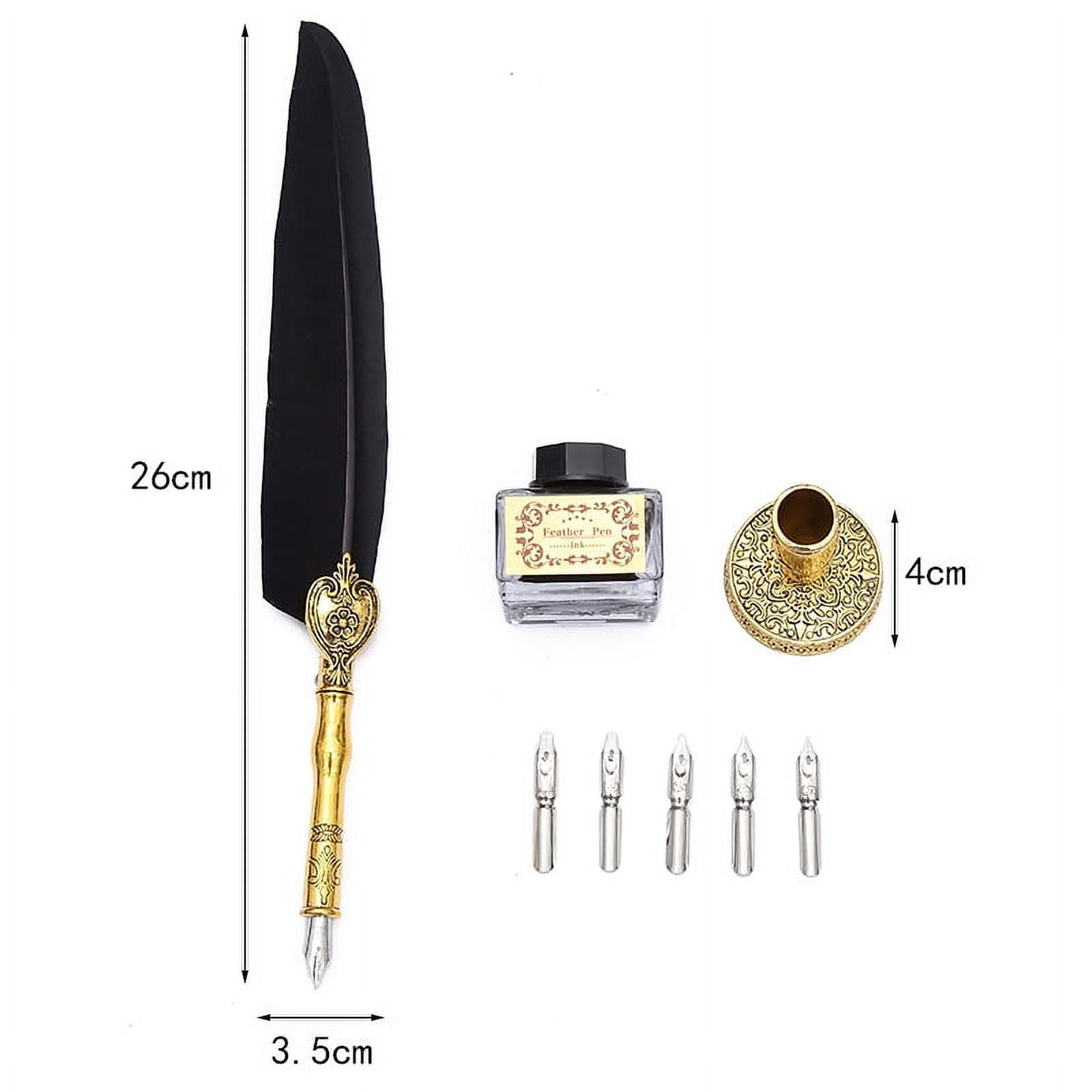 3 Feather Pen Set European Retro Pen Dip Ink Signature Pen Sprinkler Gold Pen Gift Box Manufacturer Spot Blue 1.0mm
