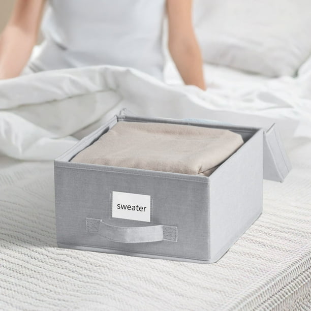 Caja De Almacenamiento Caja de almacenamiento de tela de lino sintético con tapa, juego de 1 pieza para sábanas, ropa y organización de armarios. JASKFLY
