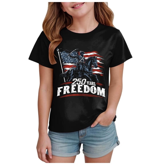 USA Flag 4th of July Coquette Bow Floral Patriotic Girl T-Shirt,Black