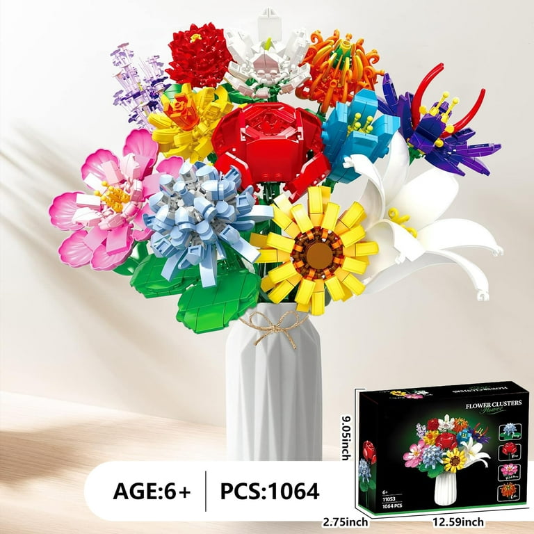 Niteris Flower Bouquet Building Set, 1064 Pcs Artificial Flowers