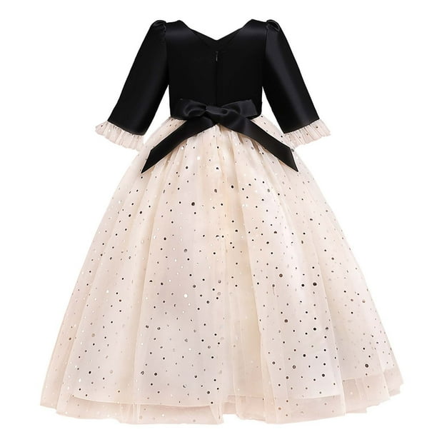 Vestido Para Niñas Ropa Para Niñas Bebés Vestido Para Niños Vestido De Princesa De Manga Larga Pajarita Vestido De Malla De Encaje Vestido De Pastel Beige Odeerbi LM103-2304