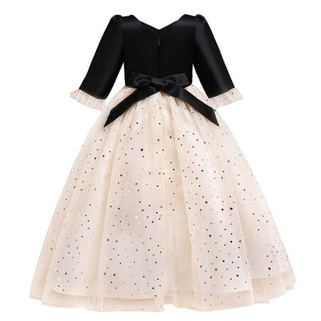 

REORIAFEE Girls Special Occasion Dress Beach Sundress Long Sleeve Princess Dress Bow Tie Lace Mesh Dress Cake Dress Casual Dress Holiday Dress Princess Dress Skater Sundress 11-12 Years