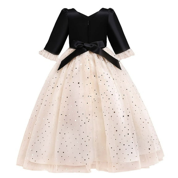 Odeerbi Girls Dress Baby Girls Clothes Kids Dress 2025 Long Sleeve Princess Dress Bow Tie Lace Mesh Dress Cake Dress Burgundy