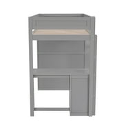 Euroco Wood Twin Size Loft Bed with Desk and Wardrobe, Gray