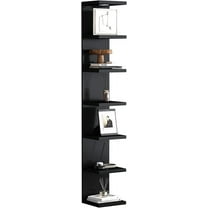 7 Tier Wall Shelf Unit,Black Lack Wall Shelf,Display Floating Shelf with LED Remote Control Light