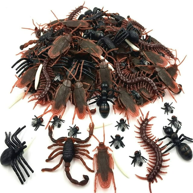 Dsseng 150pcs Plastic Toddlers Fake Bug Toys Deep Color Mix Size for Halloween Decorations