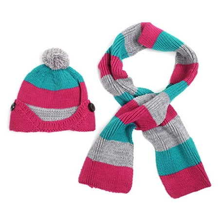 Scala Top Hat - Kid’s Knitted Striped Beanie Hat and Scarf Winter Set
