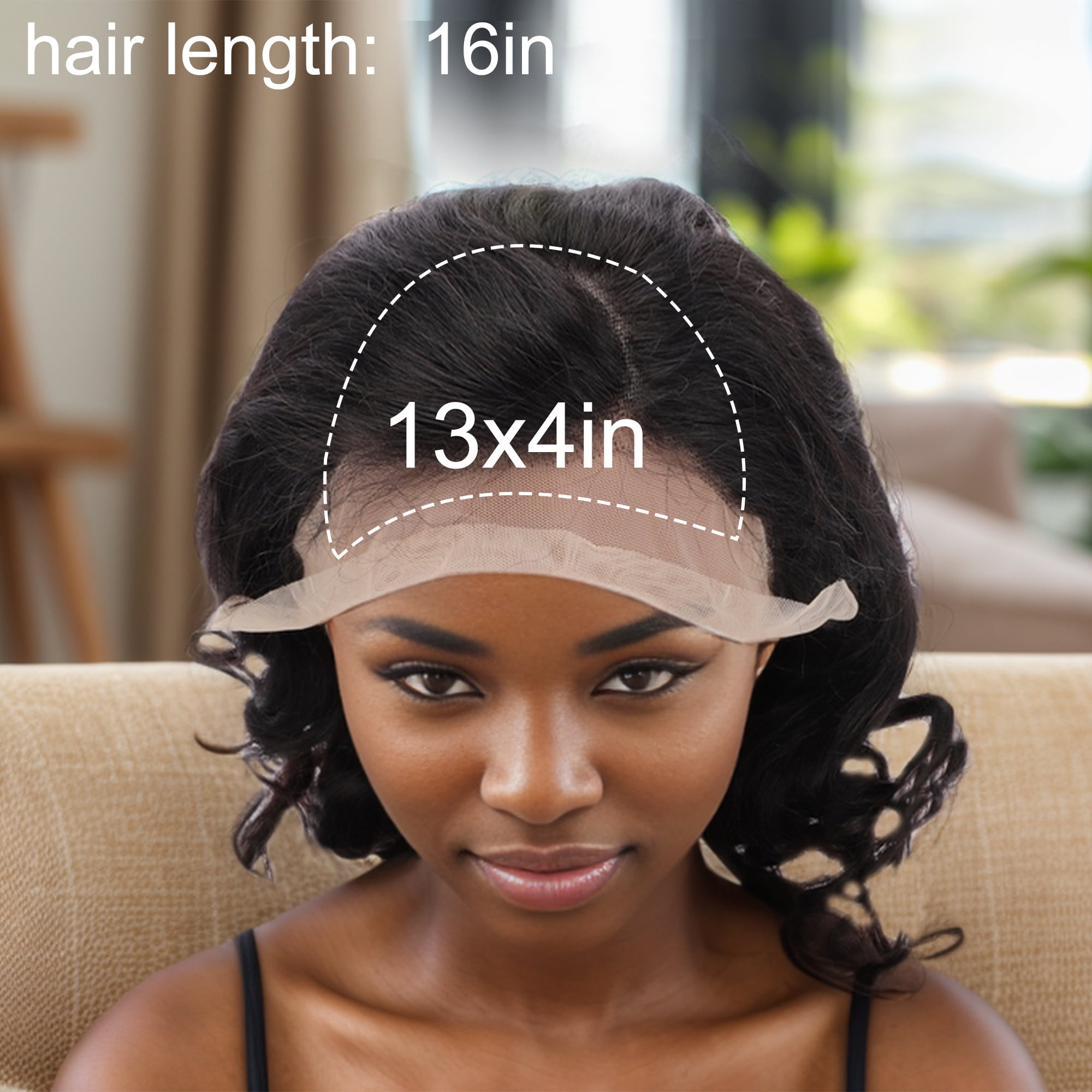 Unique Bargains 1 Pc Wave Curly Long Hair Hair Wig Real Human Hair 16in 13x4in 200 Human Wig Black for Women