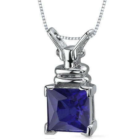 Peora 3.25 Carat T.G.W. Princess Cut Created Blue Sapphire Rhodium over Sterling Silver Pendant, 18