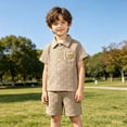 thumbnail image 2 of Toddler Boy Outfits 2 Piece Solid Print Lapel Short Sleeve Button Pocket Shirt Top And Shorts Daily Wear Boys' Clothing Sets Size 3-4 Years, 2 of 9