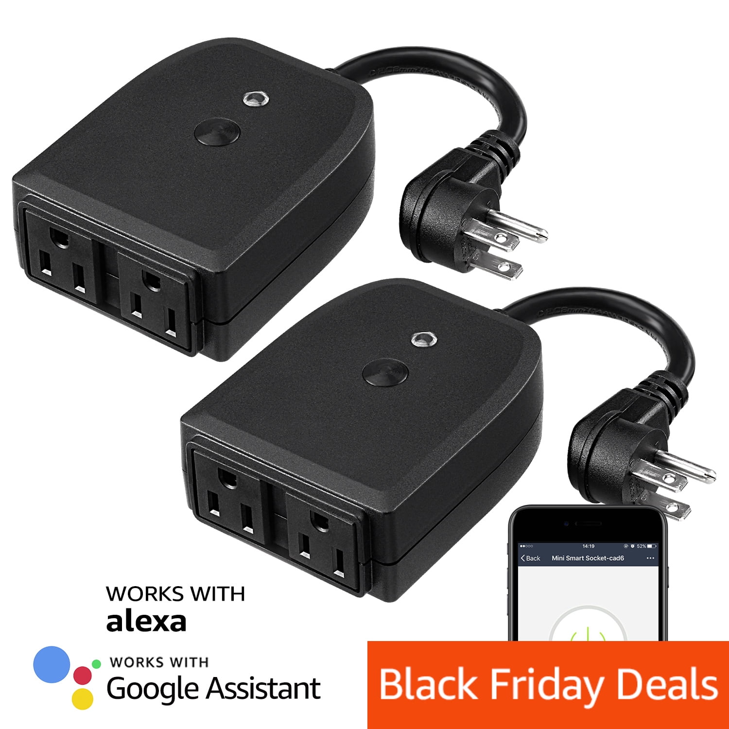 2 Pack WiFi 2-in-1 Smart Plug, Outdoor Waterproof Plug Energy Outlet, APP Control, Compatible with Google Home & Alexa