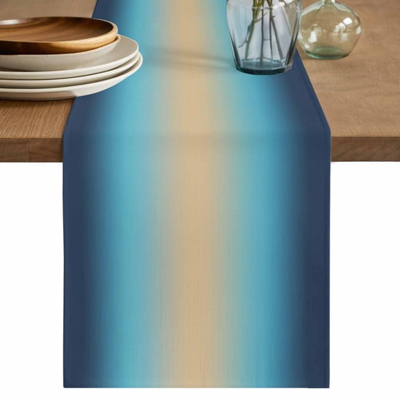 Blue Teal Ombre Table Runner 48 Inches, Modern Yellow Gradient Farmhouse Art Bed Runner Dresser Scarves Tabletop for Indoor Outdoor Parties/Ceremony/Banquet, 13" x 48"