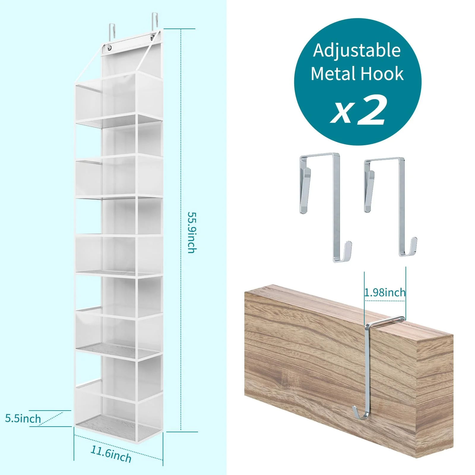 Bevtee 2-Pack Over-the-Door Organizer, 5-Shelf with Clear Pockets photo 3