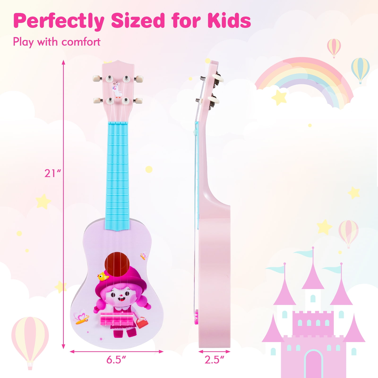 Gymax 21'' Ukulele Guitar for Kids w/4 Nylon Strings & 12 Frets for Beginners Toddlers