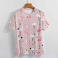 thumbnail image 3 of Flamingo Pattern Womens Tops Women's Fashion Casual Short Sleeve Flower Print Round Neck Pullover Top Blouse, 3 of 6