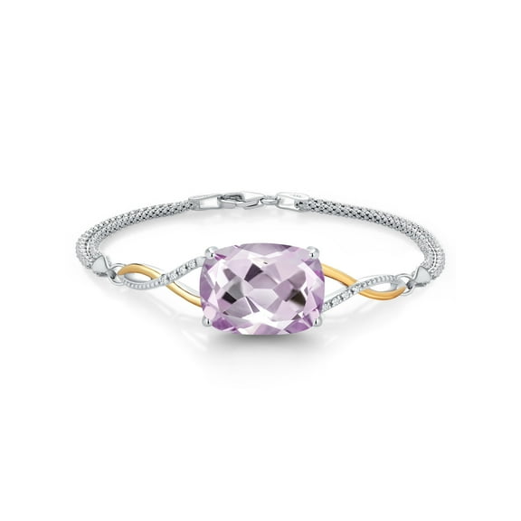 Gem Stone King 925 Silver and 10K Yellow Gold Purple or Green Amethyst and White Lab Grown Diamond Bracelet for Women | 13.08 Cttw | Cushion Cut 18X13MM | 6.5/7/7.5 inch | Made in Italy