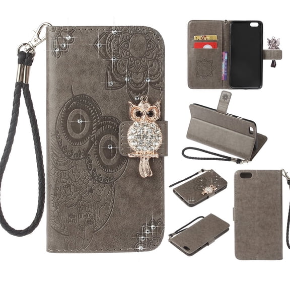 iPhone 6S Case, iPhone 6 Case Girls, Allytech Cute Glitter Owl Fashion Anti Scratch Folio Style Stand Feature Retro Hand Strap Cards Pocket Wallet Cases and Covers for Apple iPhone 6S/ 6, Gray