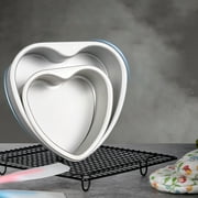 NUOLUX Heart Shape Cake Mold Removable Bottom Silver for Baking 2Pcs