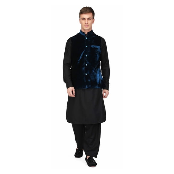 ELINA FASHION Men's Indian Cotton Kurta Pajama And Nehru Jacket (Waistcoat) Wedding Ethnic Diwali Puja Set