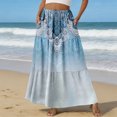 thumbnail image 2 of LWavelet Women Tribal Print Tiered Maxi Skirt Elastic Waist With Pockets Boho Long Skirt Sky Blue XL, 2 of 6