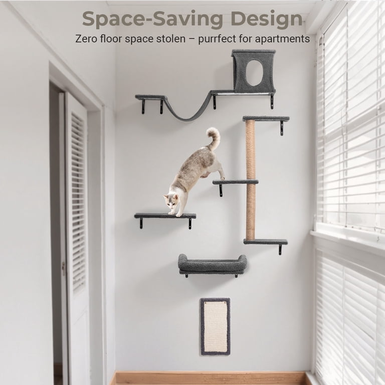 DOMIPET 5-in-1 Wall-Mounted Cat Shelves, Gray photo 8