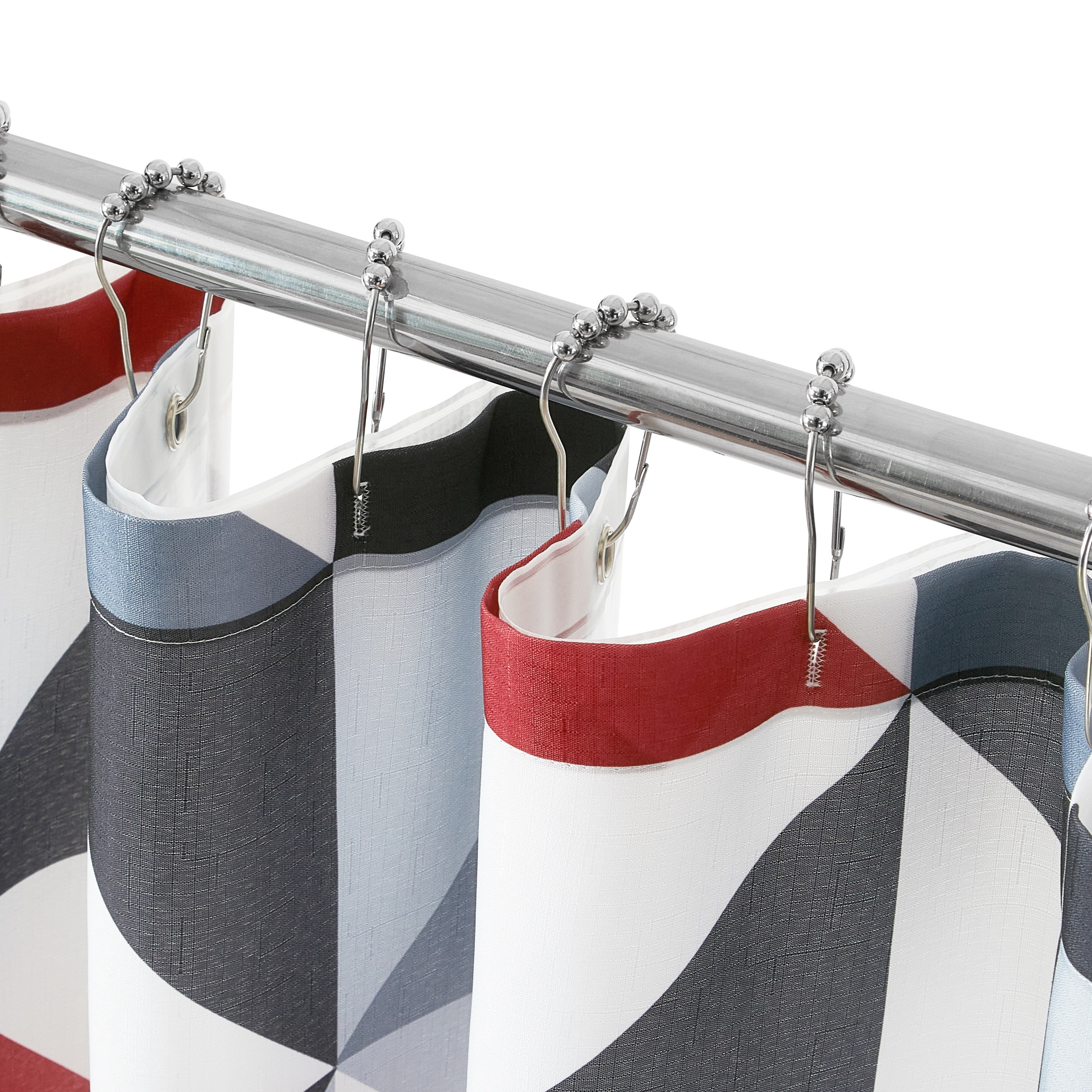 Mainstays 14-Piece Geometric Shower Curtain Set, Red & Black, 72 in x 72 in, Fabric Curtain, PEVA Liner, Hooks