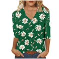 thumbnail image 3 of DDAPJ pyju Spring Tops for Women Trendy 3/4 Sleeve T-shirts Dressy Casual Floral Print V Neck Blouses Loose Fit Mid-length Tunics Green XXL, 3 of 6