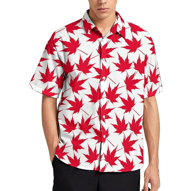 Canadian Maple Leaf Pattern Men's Shirt Button Down Short Sleeve Hawaiian  Shirts Top for Beach Business Casual 