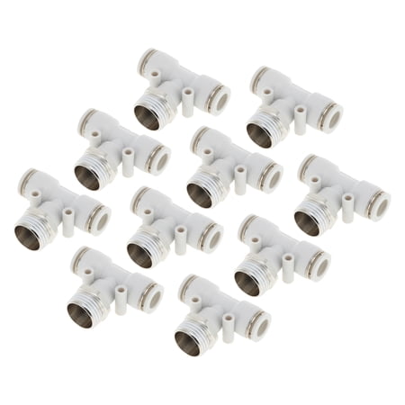 Unique Bargains Push to Connect Air Fittings 3/8" T Type Air Line Quick Joint Plastic Metal 1/2"BSPT 10 Pcs White Silver Tone