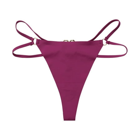 Pavied Cotton Underwear Thongs for Women Women Double Strap Panties Love Ring Buckle Seamless Ice Silk Thong Panties Cheeky Underwear No Show Underwear Purple M
