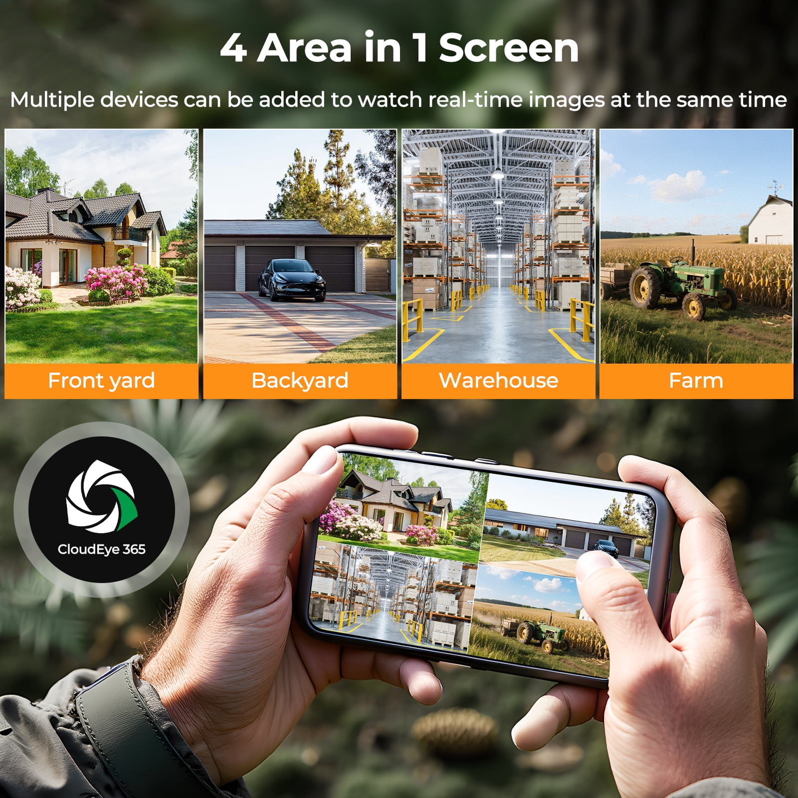 CAMPARK 2 Pack Trail Camera 4G Cellular Solar, 2.5K Hunting Game Camera Built-in SIM Card 4 Area in 1 Screen 940nm No Glow Night Vision IP66 Waterproof for Wildlife Monitoring No WiFi Needed