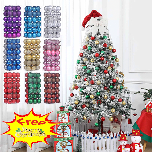 Fwttom 36Pcs Christmas Balls Ornaments Set, Electroplated Hanging Christmas Shatterproof Ball with Strings - Christmas Decorations for Xmas Tree, Holiday, Wedding, Party, 60mm/2.36" (Free Pendant)