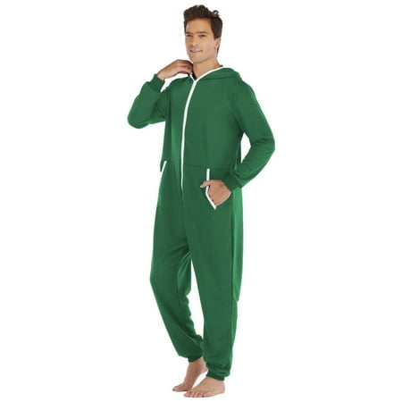 

Pajama Sets Loungewear for Men Men s Long Sleeve Soild Color Printed Jumpsuit Zipper Hood Pyjamas Nightwear With Pockets polyester Winter Jackets for Men Green