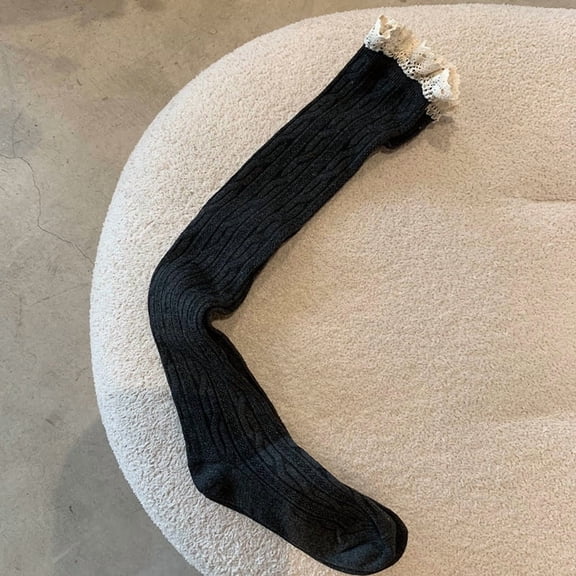 suxuMhao Thigh High Socks, Black Over the Knee Boot Socks, Long Warm Socks, Knee High Knit Socks, 2 Pairs One Size Fits Most, Soft Comfortable Socks for Daily Wear, Fashion Lace Trim Design