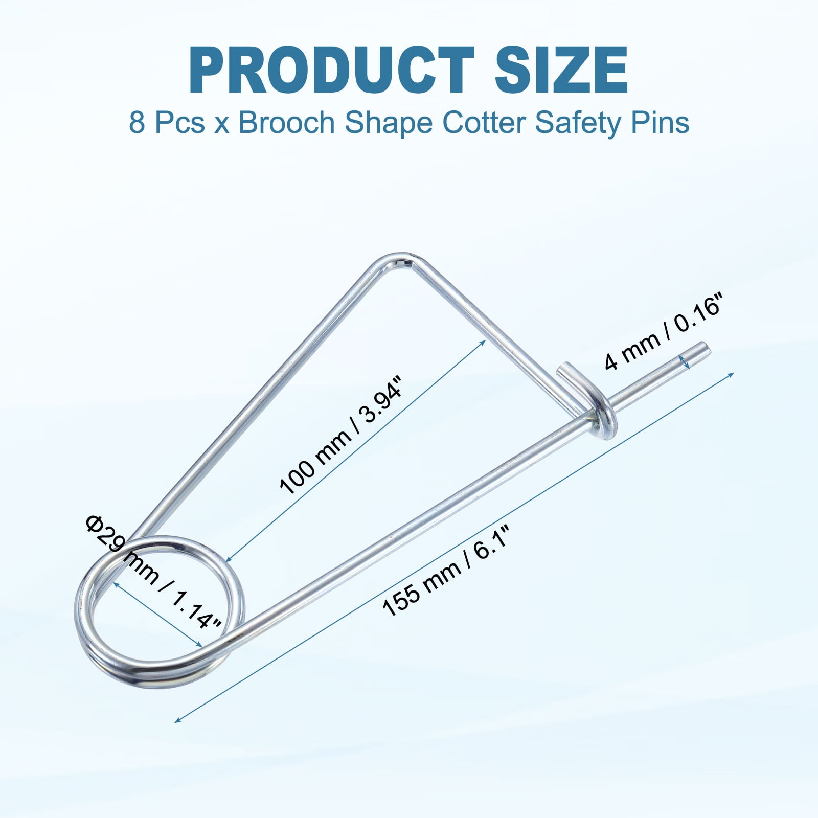 Uxcell 0.16"x3.94" Brooch Shape Cotter Safety Pin Spring Pin Fastener 8Pcs Steel Quick Lock for Farm Garden Lawn Hook Hitch