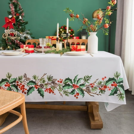 

Indoor Outdoor Poinsettia Christmas Tablecloth Water Resistant Spill Proof Fabric Table Cover 60x84Inch Rectangle