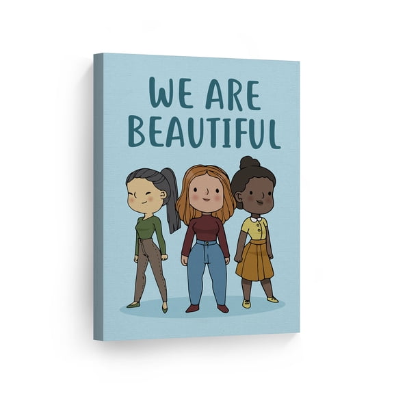 Smile Art Design We are Beautiful Quote Women Diversity Kids African American Asian Canvas Wall Art Print Kids Room Decor Baby Room Decor Nursery Decor Made in the USA- 40x30