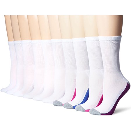 Fruit of the Loom Women's 10 Pack Cushioned Crew Socks, White/Blue/Pink ...