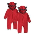 thumbnail image 2 of AUNVITO Cozy Bear Hood Unisex Baby Romper 0-24M Soft Fleece Long Sleeve Bodysuit 2PC Set with Snap Closure, 2 of 9